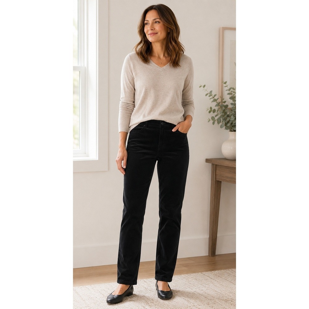 J Jill Black Corduroy Pants Womens 10 Stretch Straight Leg Mid Rise Casual